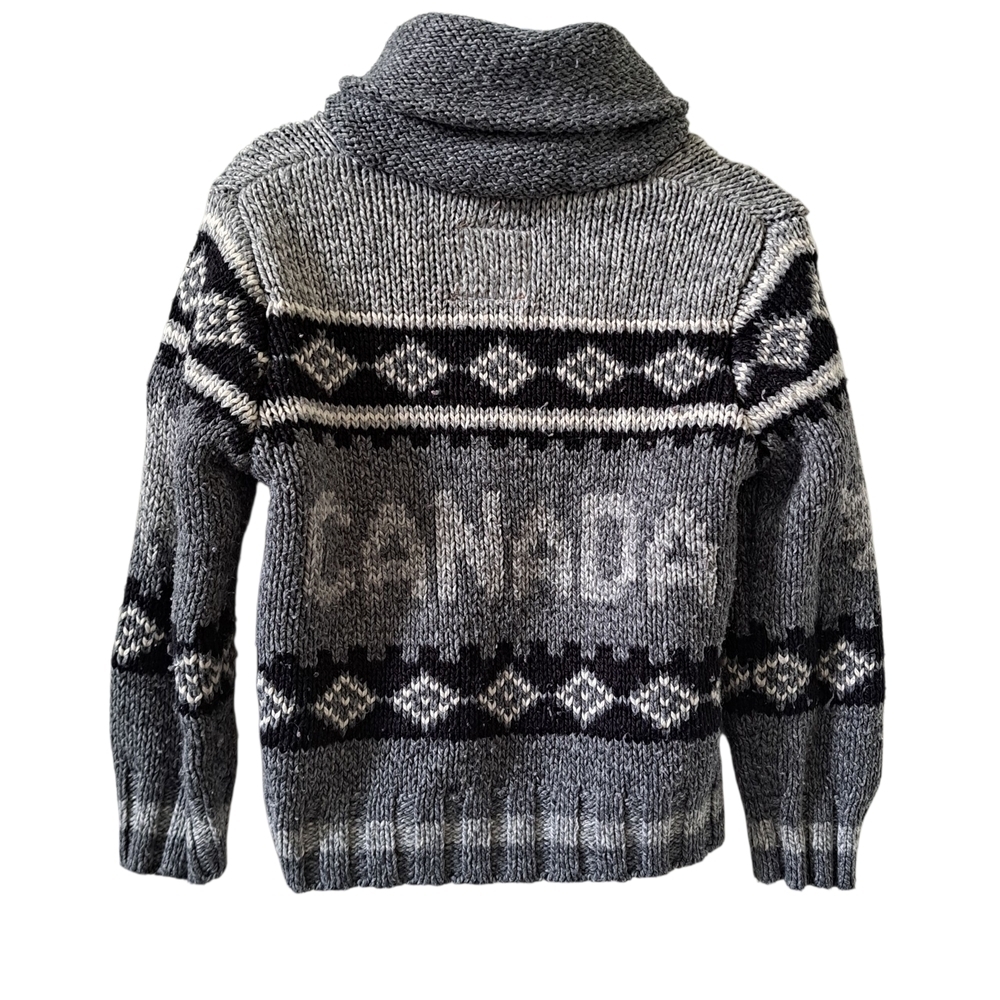 Canadiana Knit Zip Cardigan Sweater – Canada Graphic – Grey & Black – 3T - Picture 2 of 5